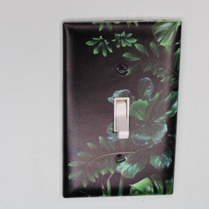 houseplants greenery fig tree jungle plants light switch plate cover printed durable black green decor unique custom piece