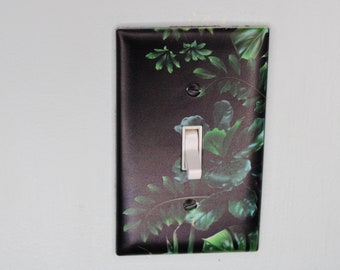 houseplants greenery fig tree jungle plants light switch plate cover printed durable black green decor unique custom piece