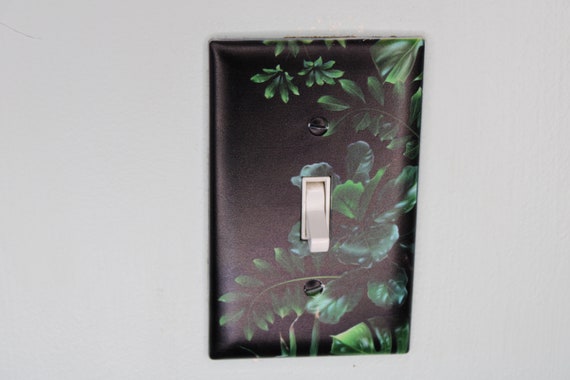 houseplants greenery fig tree jungle plants light switch plate cover printed durable black green decor unique custom piece