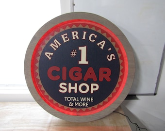Custom Wood Cigar Shop #1 America Red White And Blue Wine LED Light Sign Commerical Signage Bar Store Convenient Shop Basement Handmade