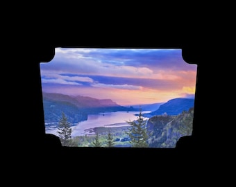 River Valley Sunset Sign – Weatherproof PVC Wall Art with Mountains and Sky for Home or Outdoor Decor