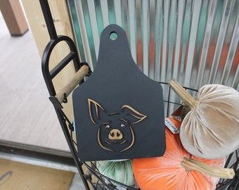 Pig Swine Farm Animal Wooden Ear Tag Teir Tray Decor Farmhouse Decor Wood Small Rustic Country Style Decoration Livestock Kitchen