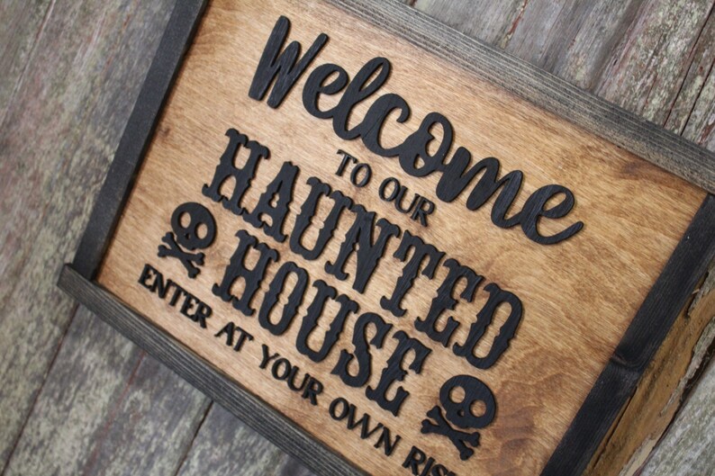 Welcome to Our Haunted House Sign Skull Crossbones Enter at - Etsy