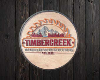 3D Woodworking Logo Sign – Timbercreek Custom Shop Sign – Raised Layered Business Sign – Rustic Carpenter Decor – Engraved 3D Wood Art