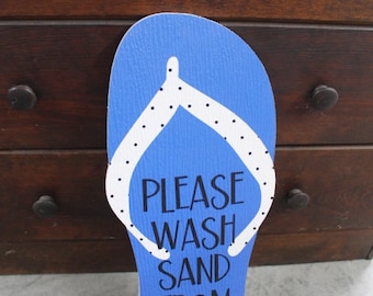 Contour Flipflop Please Wash Sand BNB Vacation Home Pool Beach  Outdoor Weather Proof  PVC Textured Woodgrain