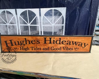 Large Custom Ranch Sign High Tides Good Vibes Over-sized Rustic Business Logo Wood Laser Cut Out 3D Extra Large Sign Footstepsinthepast