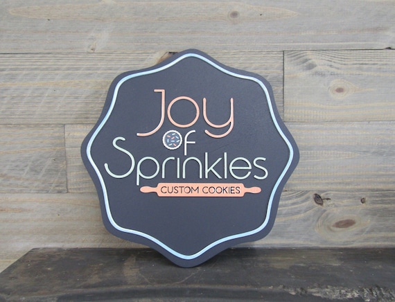 Large Bottle Cap Shape Round Scalloped Sprinkles Cookie Co Sign Business Shop Bakery Commercial Signage 3D Raised Text Logo XL Wood Handmade