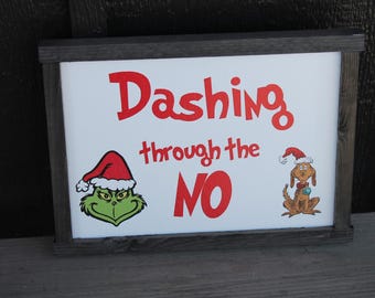 Christmas Grinch Colorful Festive Holiday Hanging Decorative UV Wood Sign Cute Silly Signage Framed simple design pretty square Décor