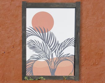 Minimalist Palm Leaf Wall Art – Modern Sun & Desert Shapes Print – Boho Tropical Decor for Living Room, Bedroom, or Warm Earthy Spaces