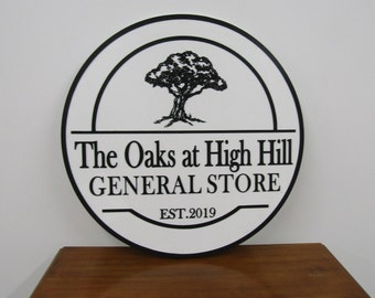 Custom Round Business Sign Commerical Signage Made To Order General Store Front Sign Small Business Sign Logo Oak Tree Circle Wooden Sign