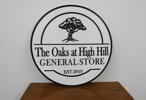 Custom Round Business Sign Commerical Signage Made To Order General Store Front Sign Small Business Sign Logo Oak Tree Circle Wooden Sign