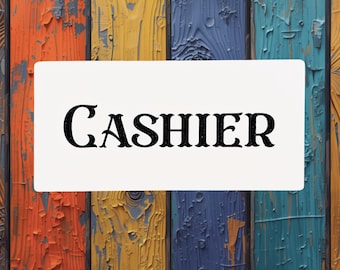 Cashier Sign – Black Lettering on White for Farmhouse, Retro, Cottage, or Small‑Business Checkout Counter or Register Decor