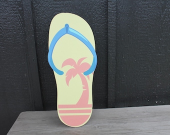 Contour Flipflop BNB Vacation Home Pool Beach Outdoor Weather Proof  PVC Textured Woodgrain Flip Flop Decor Coastal Palm Tree Sand Fun