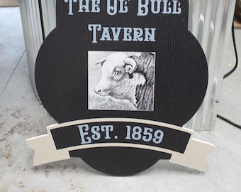 The Ol Bull Tavern Bar Pub Tavern Sign Man Cave Garage Cow Old World Charm Colonial Vintage Wall Art Farmhouse