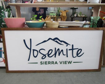 Large Custom Wood Business Sign Mountain Range Yosemite Country Club Signage Framed Raised Letters 3D Your Logo Personalized Made to Order