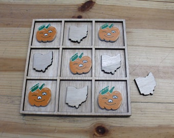 Handmade Tic Tac Toe Winky Circleville Ohio Small town Pumpkin Show  Wooden Family game boardgame Laser cut engraved
