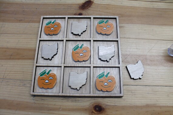 Handmade Tic Tac Toe Winky Circleville Ohio Small town Pumpkin Show  Wooden Family game boardgame Laser cut engraved