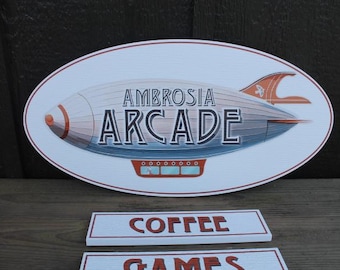 Custom Blimp Arcade Fun Game Center Textured Oval Weatherproof Sign Pvc Plastic Business Logo