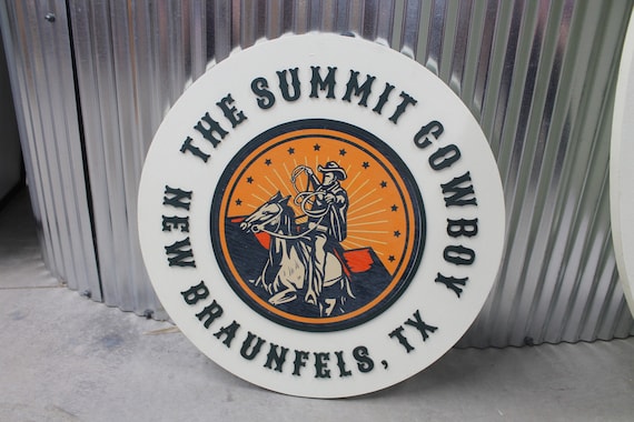 Cowboy Western Country Rope Texas Handmade Logo Custom Round Sign Printed and Raised Letters Laser Cut Personalized Commerical Signage