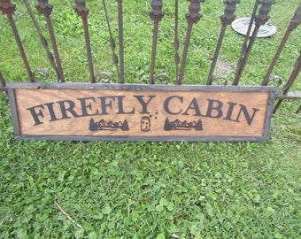Firefly Cabin Lightning Bugs Large Custom Wooden Sign Outdoors Camping Air BNB Woods Forest Mountain Lounge Vacation Signage Handmade 3D