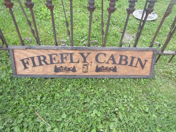 Firefly Cabin Lightning Bugs Large Custom Wooden Sign Outdoors Camping Air BNB Woods Forest Mountain Lounge Vacation Signage Handmade 3D