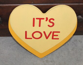 Wood Its Love Yellow Candy Conversation Heart Cutout Valentines Day Gift Photography Prop Handmade Homedecor Raised 3D Sign Wall Art