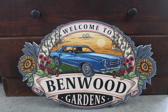 Sustainable Textured Garden Vintage Car Oval Contour Custom Made Sign Your Logo PVC All Weather Outdoor Fade Resistant UV Printed Color