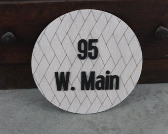 Custom Address Chevron Sign Your Address Name Here Laser Cut Layered Home Round Subway Tile Herringbone  Made to Order Wooden Handmade