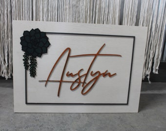 Custom Baby Name Wedding Last name Succulent Color Raised 3D Elevated Letters Sign  Image Raised Letters 3D  Handmade Wooden Signage Wood