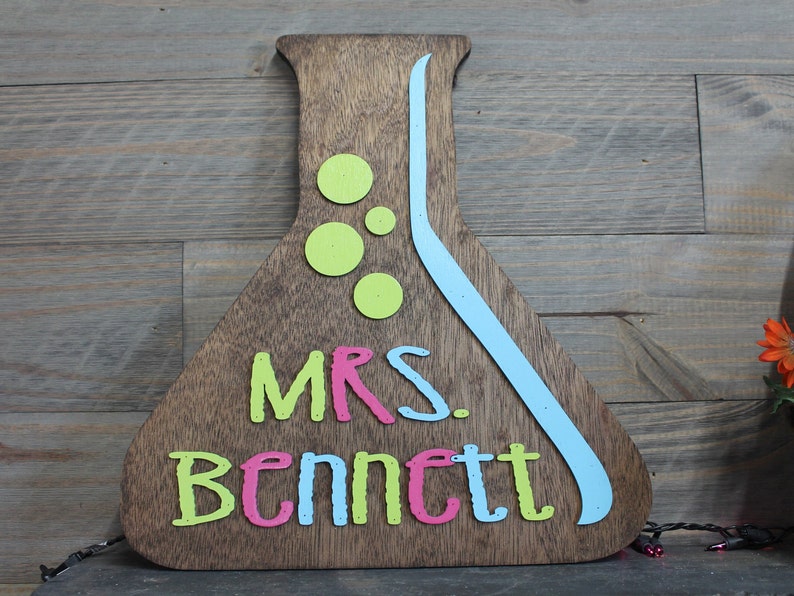 Custom Science Teacher Sign: Beaker Door Hanger, Personalized Classroom ...