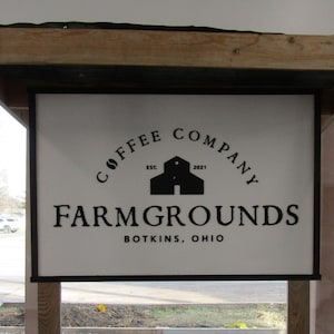 Custom Business Sign Rectangle 3D Large Custom Farmgrounds Coffee Company Indoor Outdoor Small Business Logo Laser Cut Wood Sign Barn Farm image 1