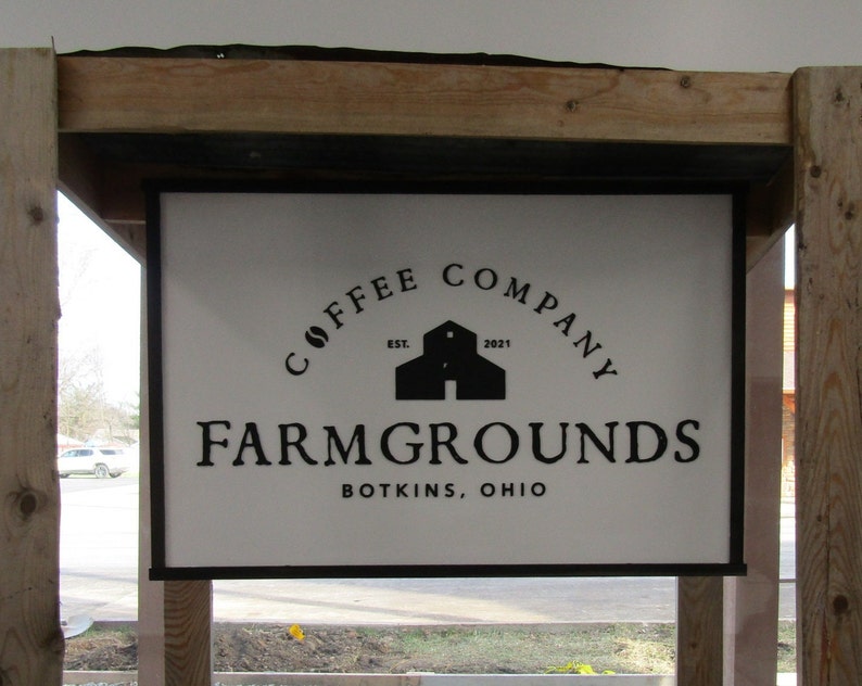 Custom Business Sign Rectangle 3D Large Custom Farmgrounds Coffee Company Indoor Outdoor Small Business Logo Laser Cut Wood Sign Barn Farm image 1