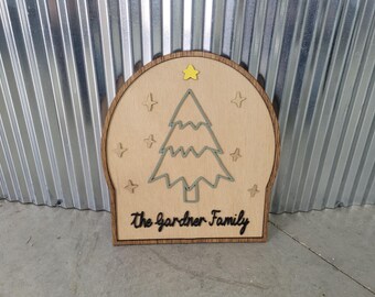 Custom Christmas Family Sign Personalized Holiday Tree Wood Décor Laser Cut Family Name Plaque Christmas Wall Hanging