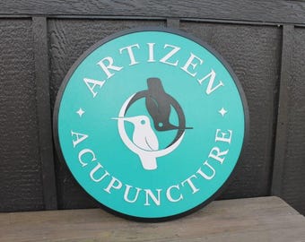 Custom Teal Acupuncture Office Doctor Therapy Sign Logo Personalized Raised Sign Birds Waiting Room Outdoor Directional Sign Brand Layered