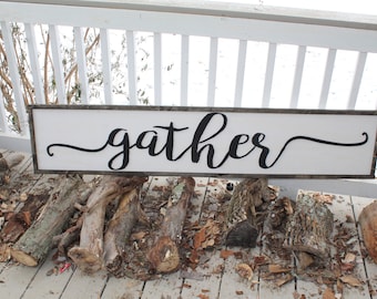 Gather sign large shabby chic rustic decor oversized xl 5 foot sign Thanksgiving dinning kitchen table family room indoor outdoor farmhouse