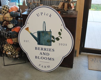 Contour UPick Garden Sign Watering Can Smooth Outdoor Custom Made Sign PVC Weather Water Proof Sturdy Fade Mold Resistant  Printed Any Color