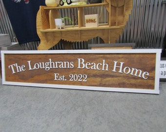 Beach Home New House Gift Vacation Spot Personalized Custom Name Established Date Wooden Handmade Sign Decor BNB Cabin Raised Letters Family