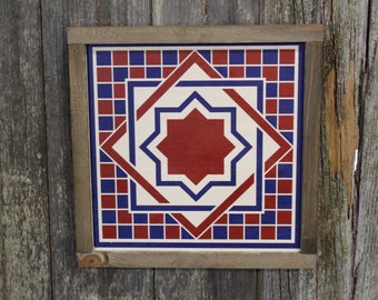 Diamond Triangle Barn Quilt Wood Sign Stylized Geometric Origami Red White Blue Square Pattern Block Wall Art Farmhouse Primitive Rustic