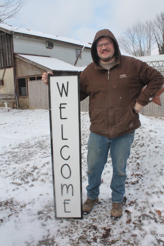 Welcome Porch Sign Wood Sign, Extra Large Country Sign ,Large Raised Letter, Over-sized, Primitive, Vertical 3D, Outdoor