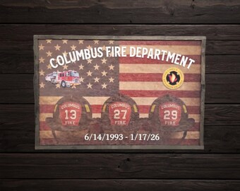 Custom 3D Laser‑Cut Wood Sign – Firefighter Tribute Design with Flag and Helmets – Personalized Service Gift, Patriotic Sign