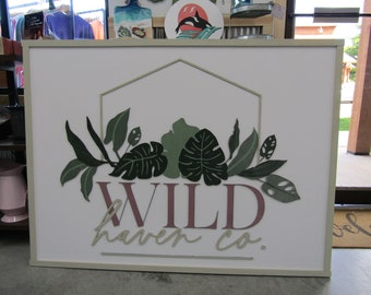 Tailor Made Wild Plant Monstera Leafs Commercial Signage Custom Personalized Green Modern Cute Trendy Logo Green Company Co Raised Letters
