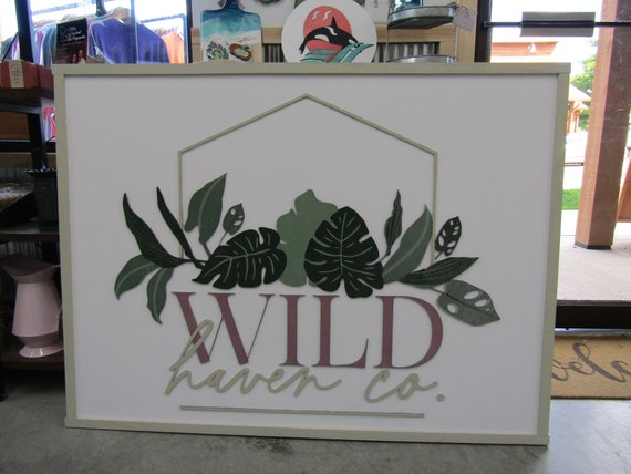 Tailor Made Wild Plant Monstera Leafs Commercial Signage Custom Personalized Green Modern Cute Trendy Logo Green Company Co Raised Letters