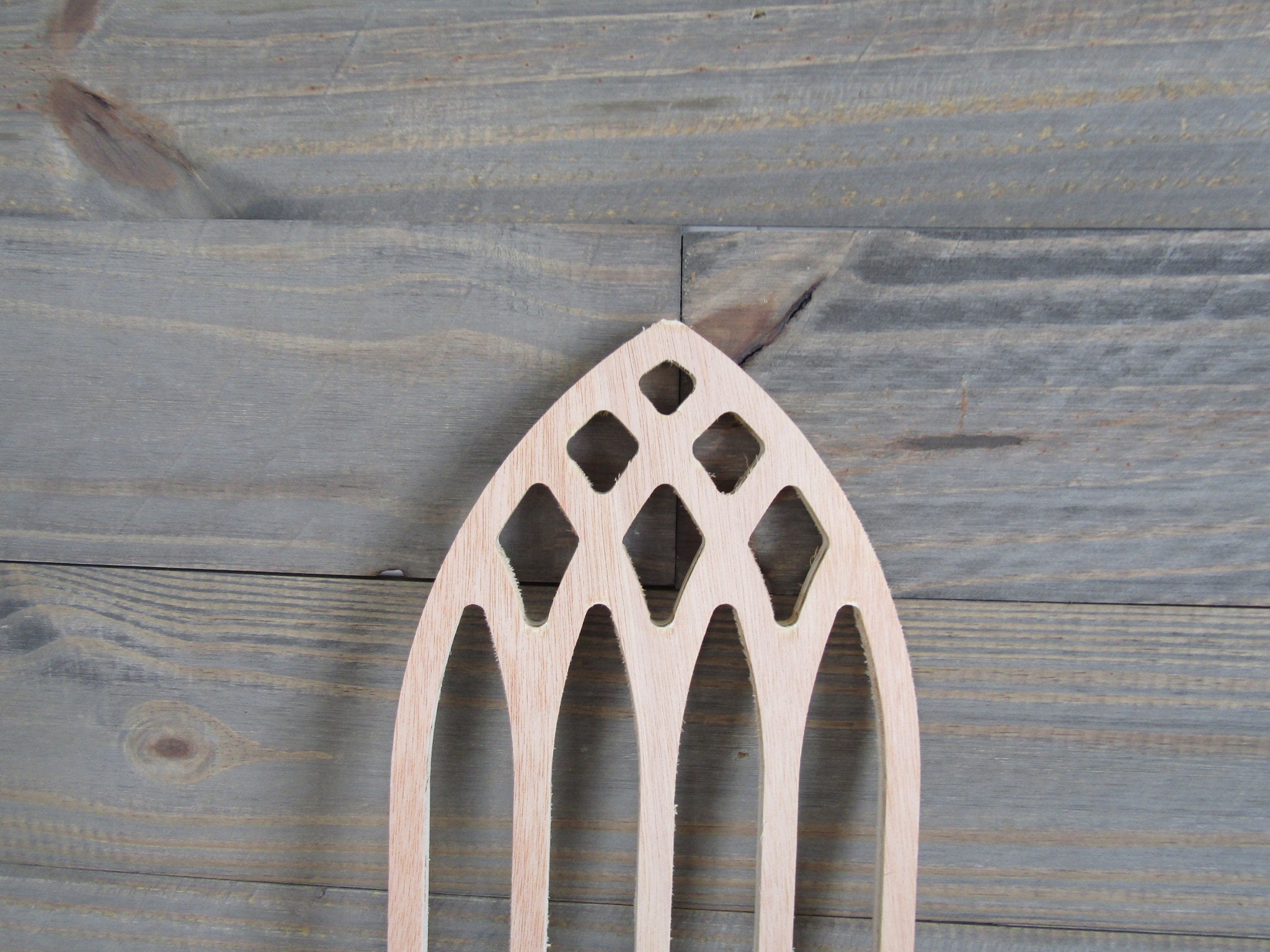 Natural Wood Windowpane Cathedral Arch Wooden Plaque Wall Art Laser Cut
