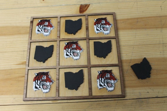 Circleville Tigers  Ohio School Mascot Gift Spirit Handmade Tic Tac Toe Stained Game Wooden Vacation Family boardgame  cut engraved