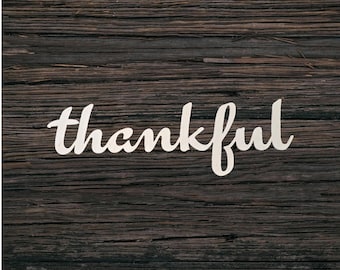 Thankful Natural Wood Script Letters Sign – Simple Neutral Wall Accent – Great Gift for Family or Friends