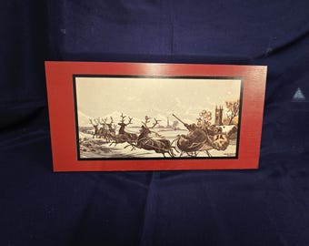 Antique Printed Santa Sleigh Wood Sign Holiday Vignette Mantle Decorative Decor Wall Art