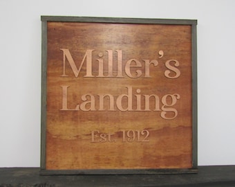 Large Custom Ranch Signage Brown Copper Company Name Landing Square Oversized Rustic Business Logo Co Wood Laser Cut Out 3D Extra Large Sign