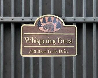 Cabin Address Sign • Custom Lodge Bear Plaque • 3D Layered Rustic Wood House Number Sign