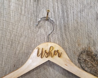 Usher Attendant Bridal Party Engraved Hard Wood Hanger Clothes Coat Sturdy Gift Wedding Bromellow Personalized