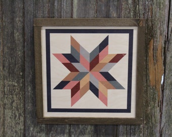 Star Triangle Barn Quilt Wood Sign Stylized Geometric Origami Pastel Square Pattern Block Wall Art Farmhouse Primitive Rustic